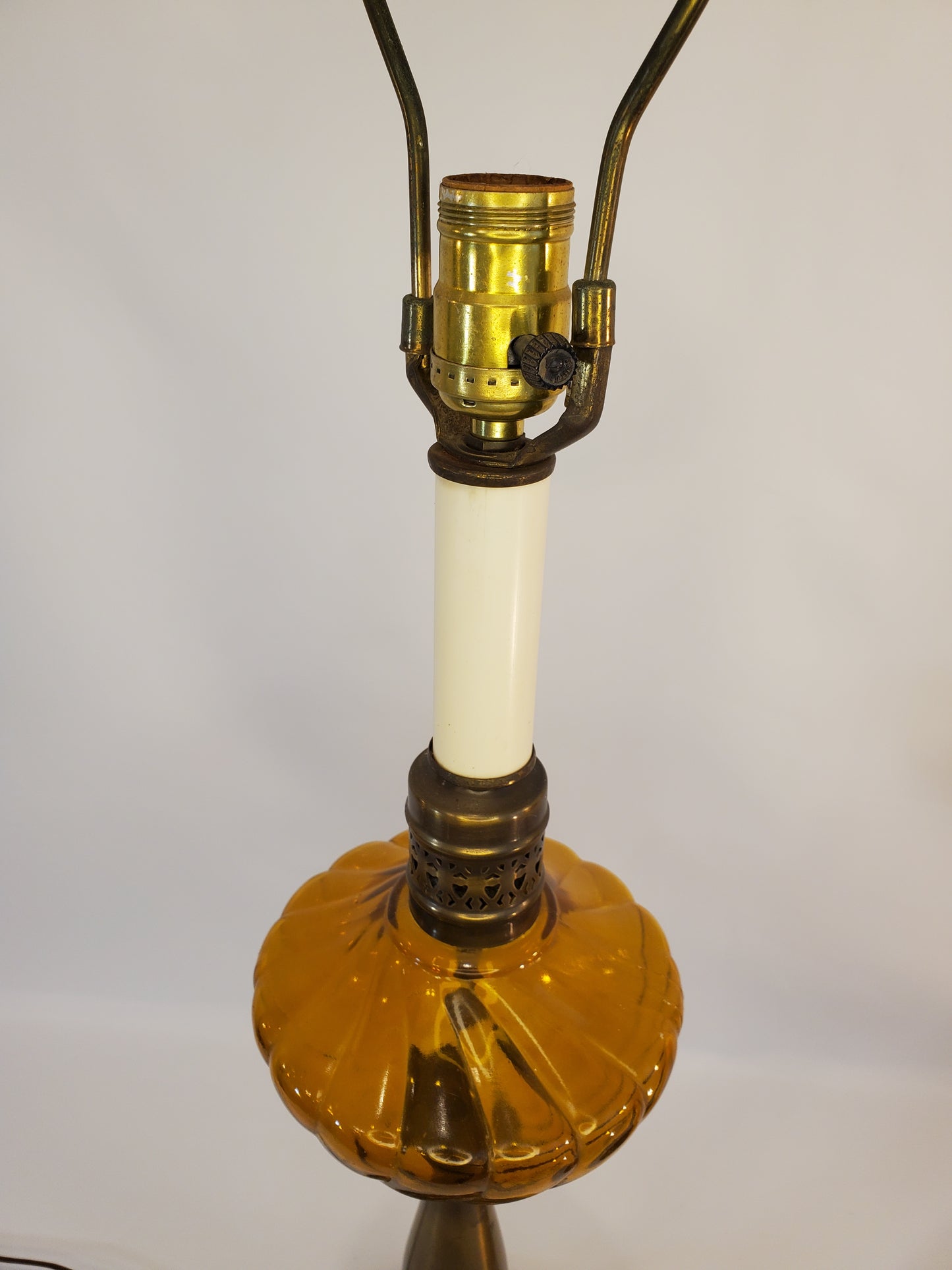 Vintage Brass and Amber Glass Table Lamps