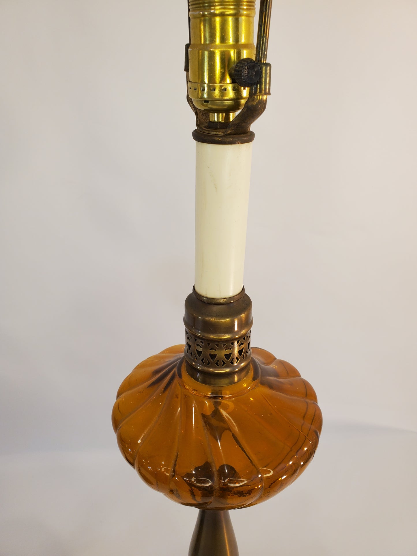 Vintage Brass and Amber Glass Table Lamps