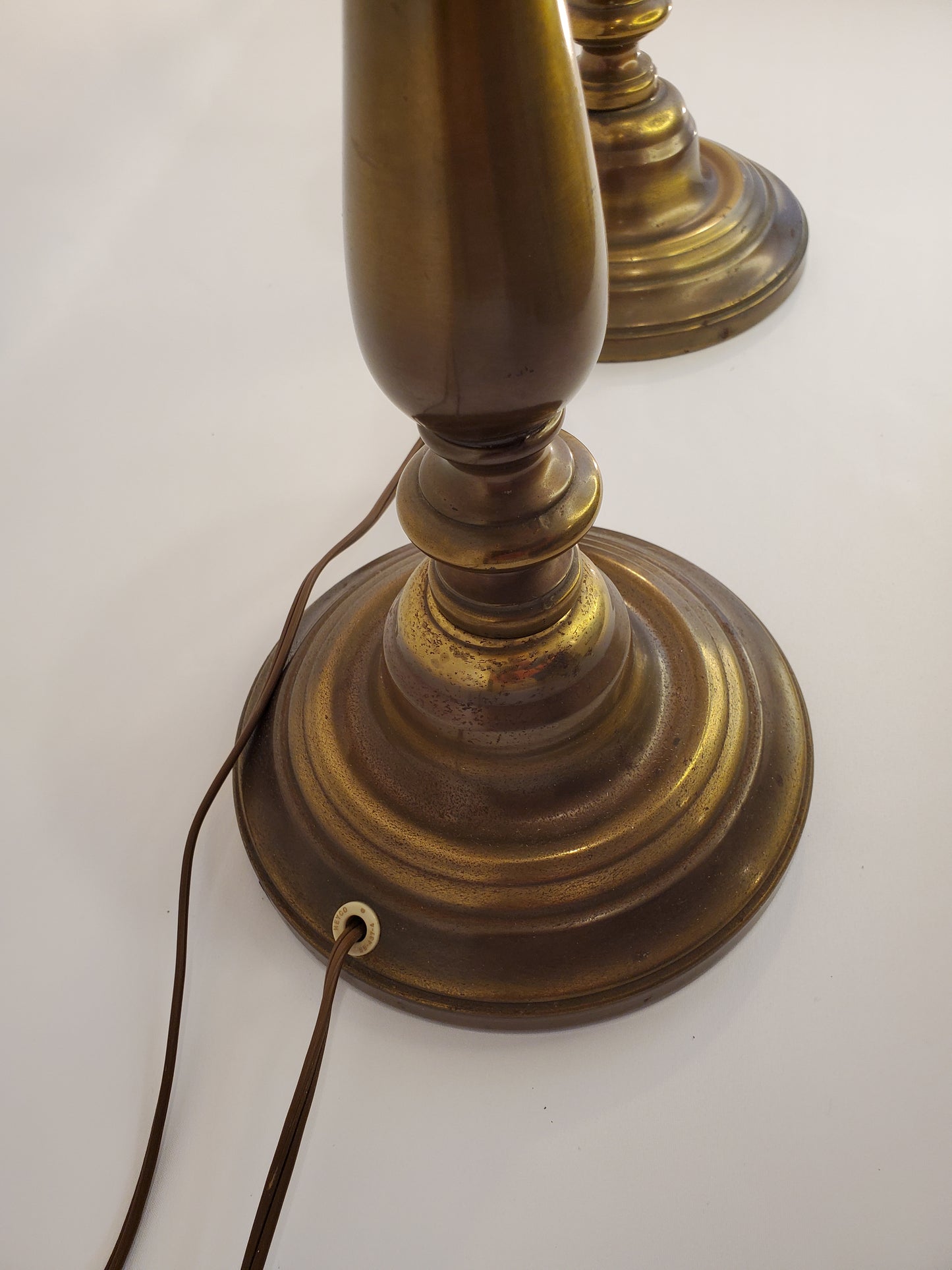 Vintage Brass and Amber Glass Table Lamps