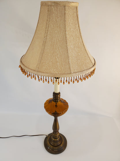 Vintage Brass and Amber Glass Table Lamps