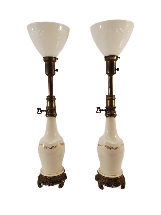 Stiffel Lenox Hollywood Regency Banquet Torchiere Table Lamps