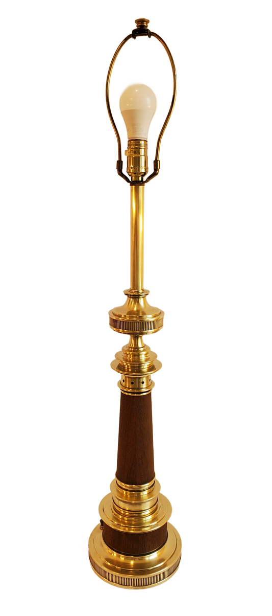 Stiffel Neo Classical Corinthian Column Brass Table Lamp Wood Accent