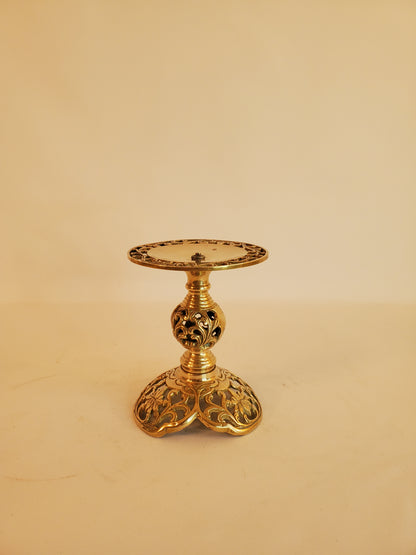 Vintage Filigree Brass Candlestick Holder - 6 inch