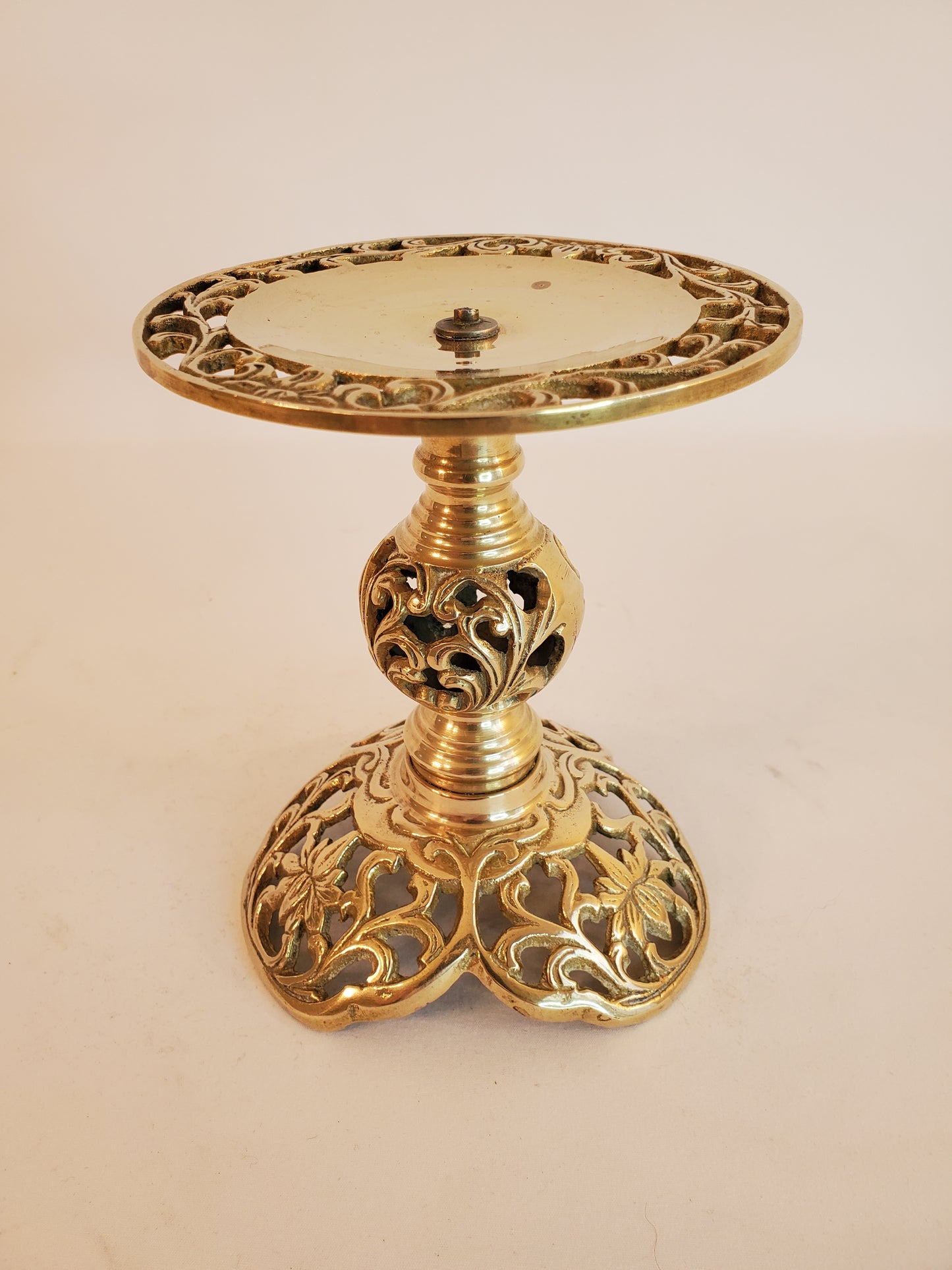 Vintage Filigree Brass Candlestick Holder - 6 inch