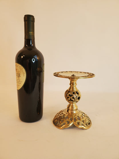 Vintage Filigree Brass Candlestick Holder - 6 inch