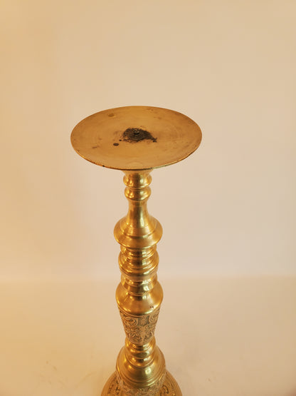 Vintage Tall Asian Inspired Solid Brass Pillar Candle Holder - 23 inch