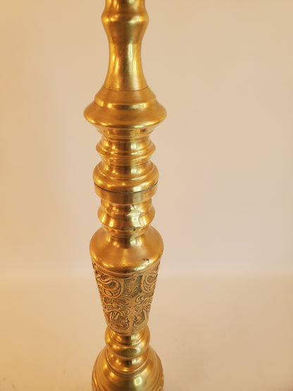 Vintage Tall Asian Inspired Solid Brass Pillar Candle Holder - 23 inch