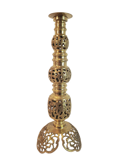 Vintage Filigree Brass Candlestick Holder - 22 inch