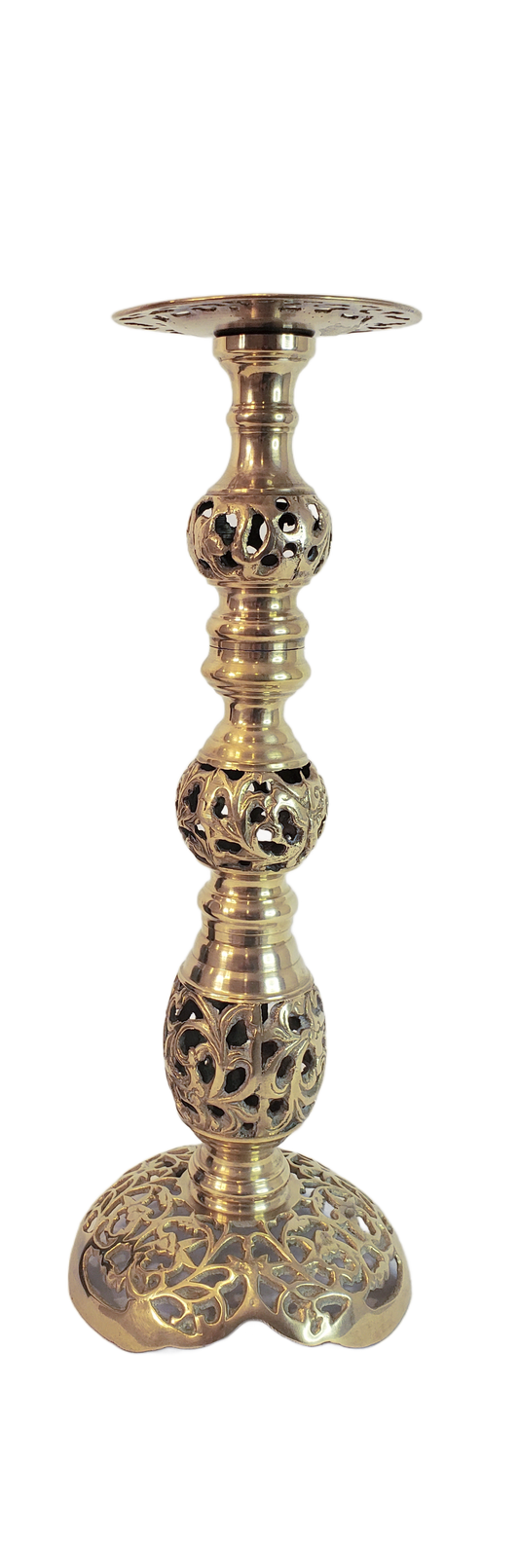 Vintage Filigree Brass Candlestick Holder - 17 inch