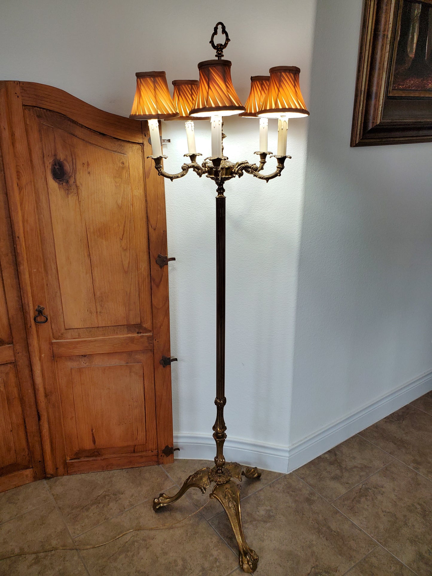 Antique Neoclassical French Bronze and Brass 5-Light Floor Lamp