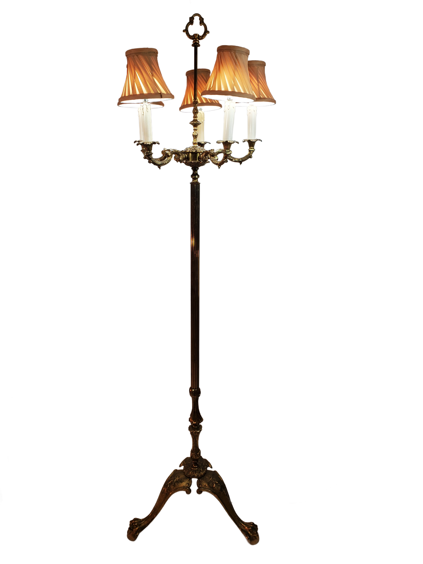 Antique Neoclassical French Bronze and Brass 5-Light Floor Lamp