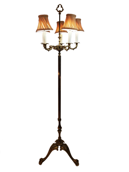 Antique Neoclassical French Bronze and Brass 5-Light Floor Lamp