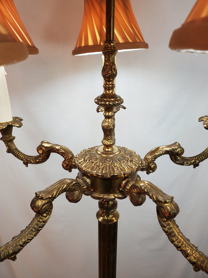 Antique Neoclassical French Bronze and Brass 5-Light Floor Lamp