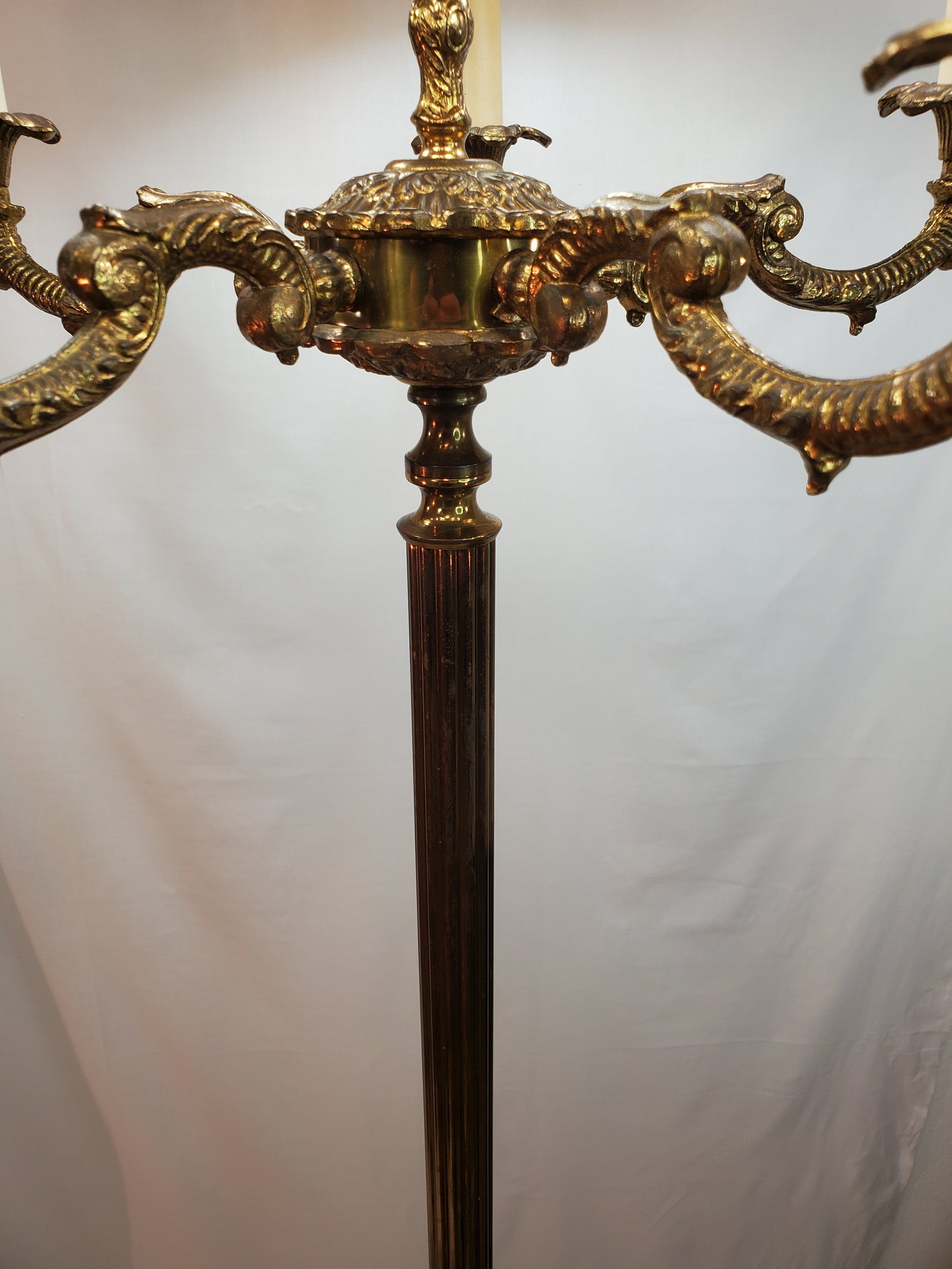 Antique Neoclassical French Bronze and Brass 5-Light Floor Lamp