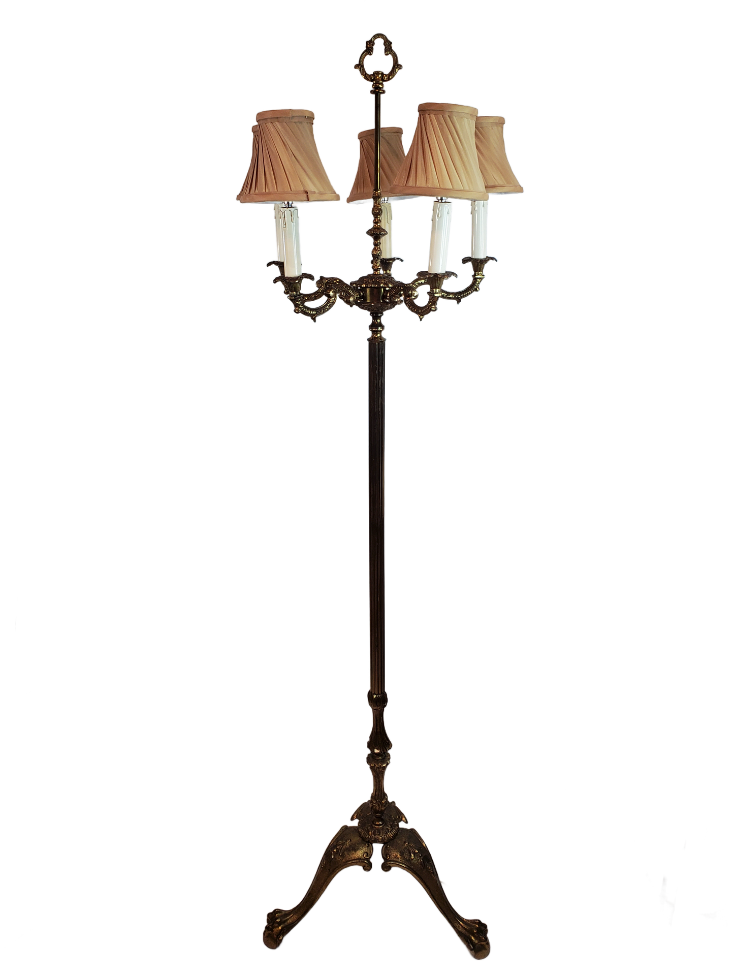 Antique Neoclassical French Bronze and Brass 5-Light Floor Lamp