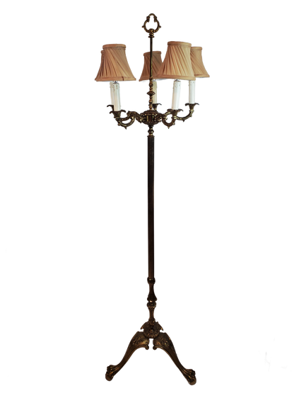 Antique Neoclassical French Bronze and Brass 5-Light Floor Lamp