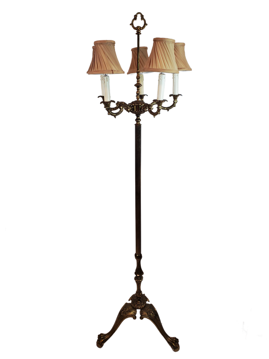 Antique Neoclassical French Bronze and Brass 5-Light Floor Lamp