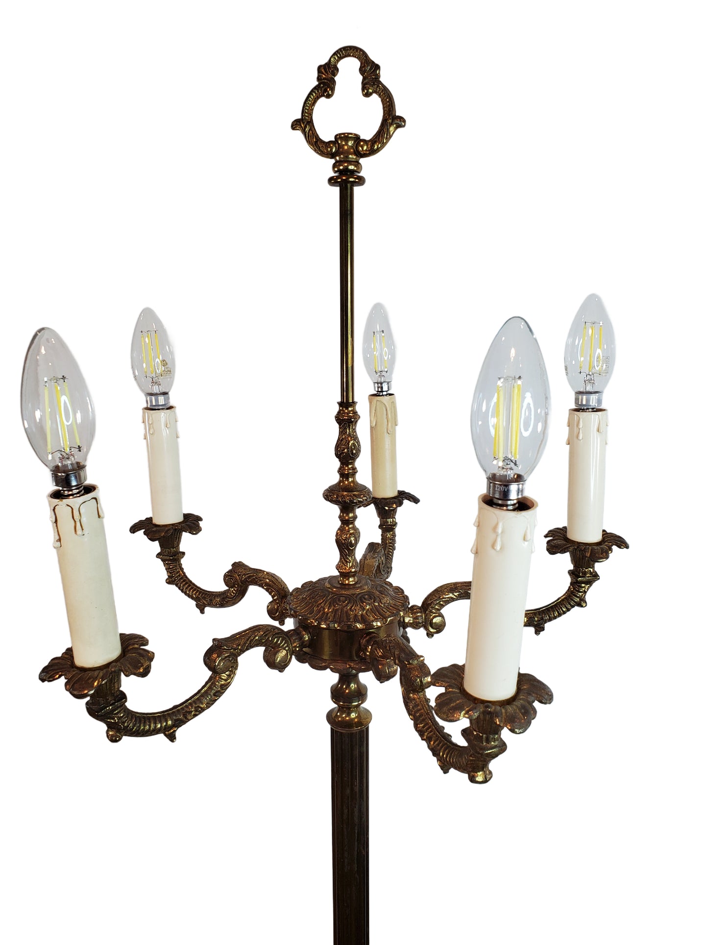 Antique Neoclassical French Bronze and Brass 5-Light Floor Lamp