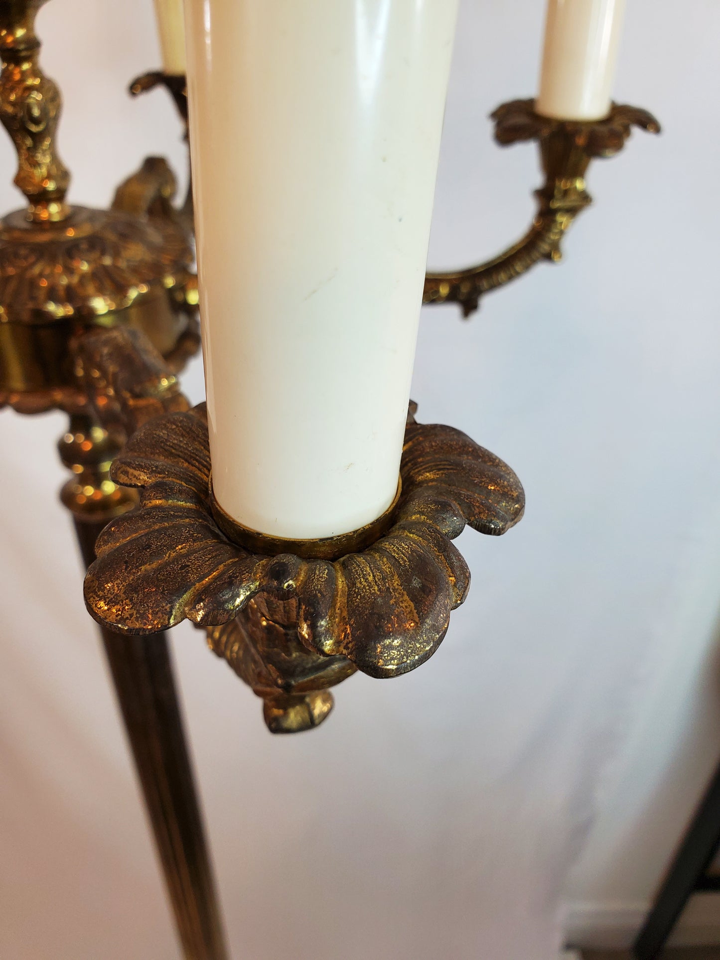 Antique Neoclassical French Bronze and Brass 5-Light Floor Lamp