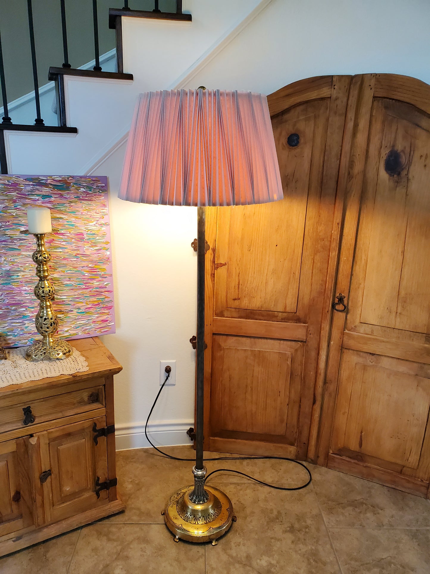 Vintage Brass 2 Light Floor Lamp - Cottage Core