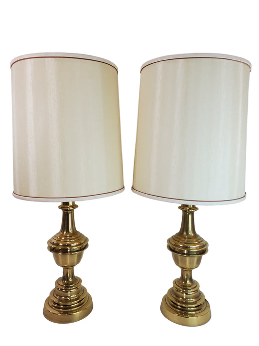 Vintage Solid Brass Hollywood Regency Trophy Table Lamp Pair