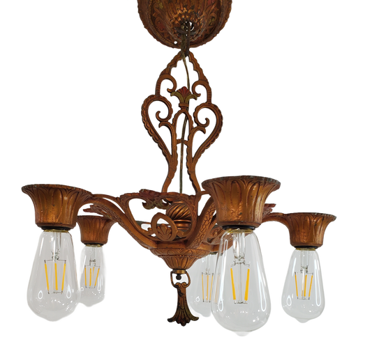 1930s Virden Art Nouveau 5-Light Chandelier