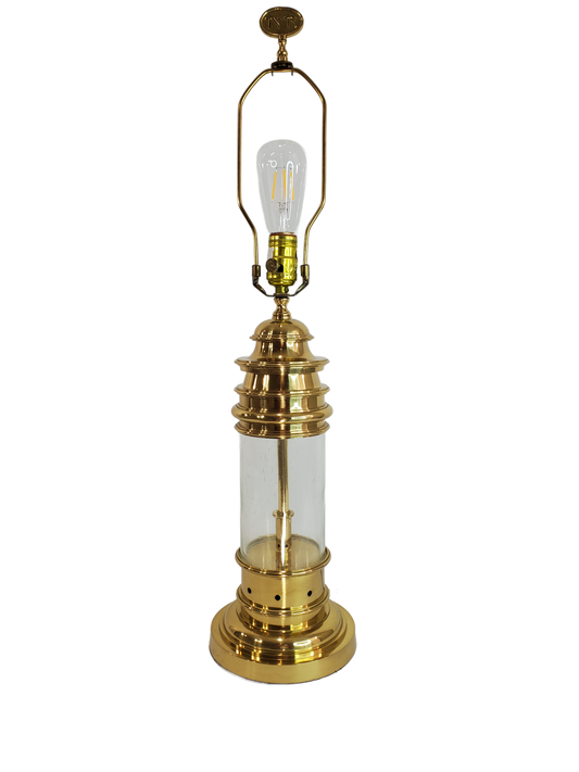 Vintage Brass & Glass Nautical Hollywood Regency Table Lamp