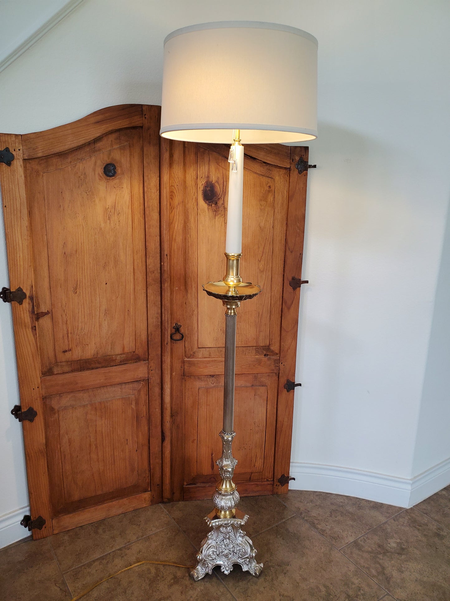 French Baroque Gilt Bronze & Brass Floor Lamp