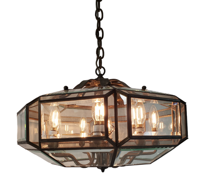 MCM 8-light Brass and Beveled Glass Chandelier Pendant