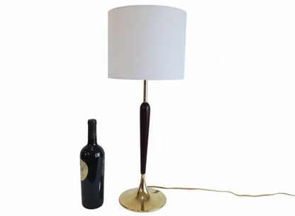 Vintage 1960s Brass and Walnut Table Lamp by Laurel