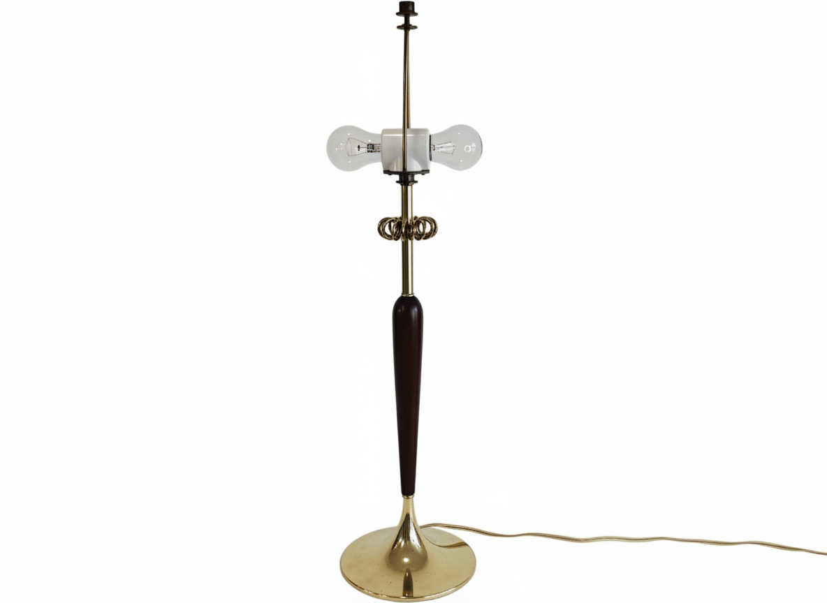 Vintage 1960s Brass and Walnut Table Lamp by Laurel