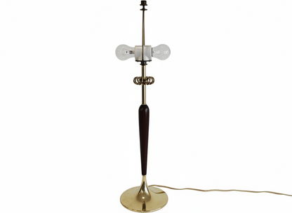 Vintage 1960s Brass and Walnut Table Lamp by Laurel