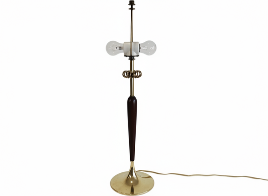 Vintage 1960s Brass and Walnut Table Lamp by Laurel