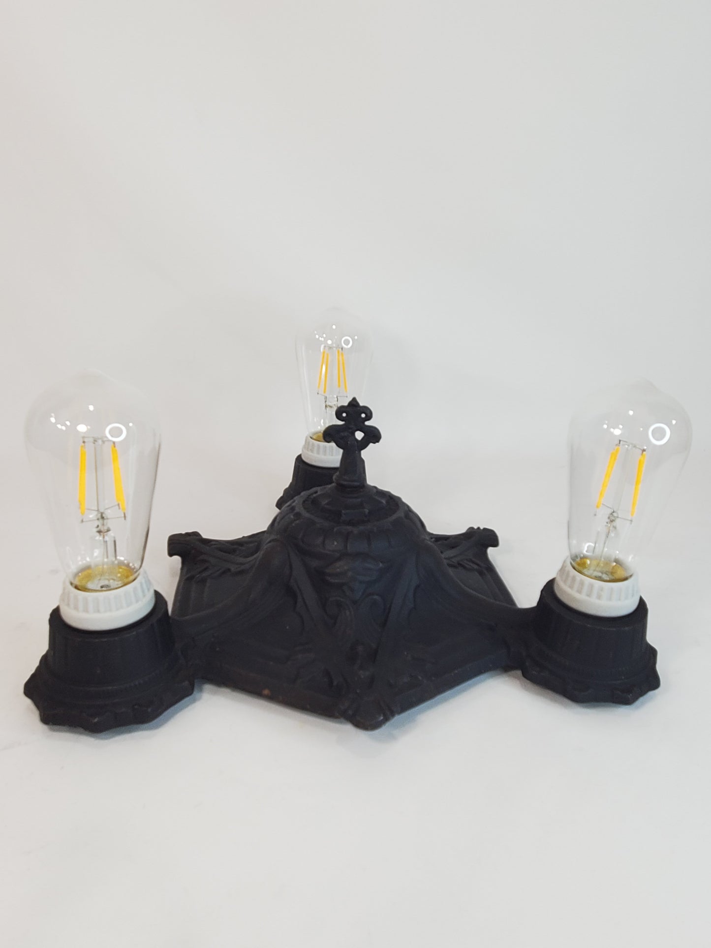 Antique 1920's Art Deco Cast Iron Black 3 Light Flush Mount Ceiling Light