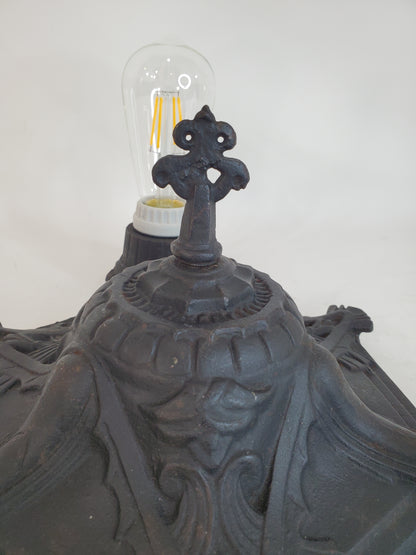 Antique 1920's Art Deco Cast Iron Black 3 Light Flush Mount Ceiling Light