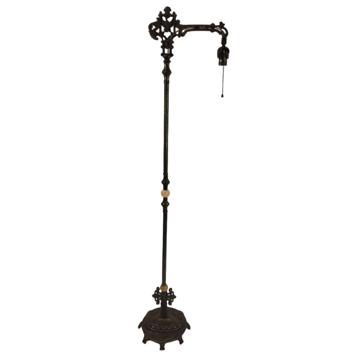 Antique 1920s Art Deco Bridge Arm Floor Lamp - Eagle Motif Onyx Accents