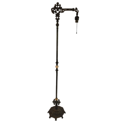 Antique 1920s Art Deco Bridge Arm Floor Lamp - Eagle Motif Onyx Accents
