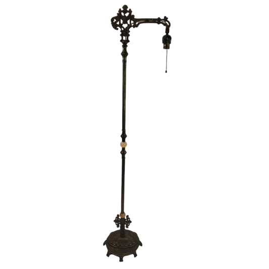 Antique 1920s Art Deco Bridge Arm Floor Lamp - Eagle Motif Onyx Accents
