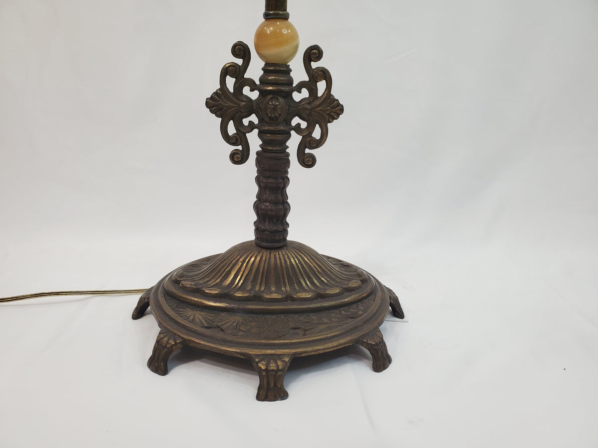 Antique 1920s Art Deco Bridge Arm Floor Lamp - Eagle Motif Onyx Accents
