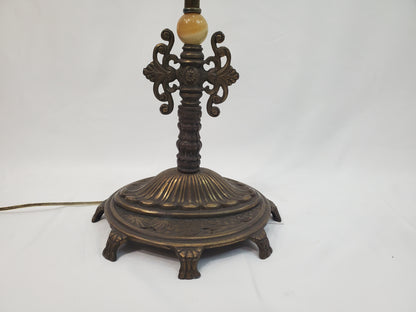 Antique 1920s Art Deco Bridge Arm Floor Lamp - Eagle Motif Onyx Accents