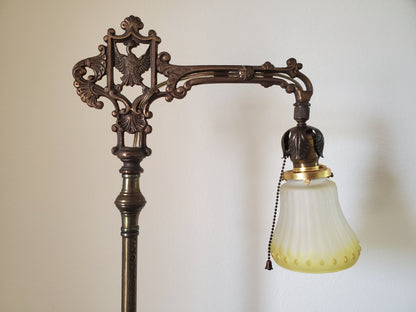 Antique 1920s Art Deco Bridge Arm Floor Lamp - Eagle Motif Onyx Accents