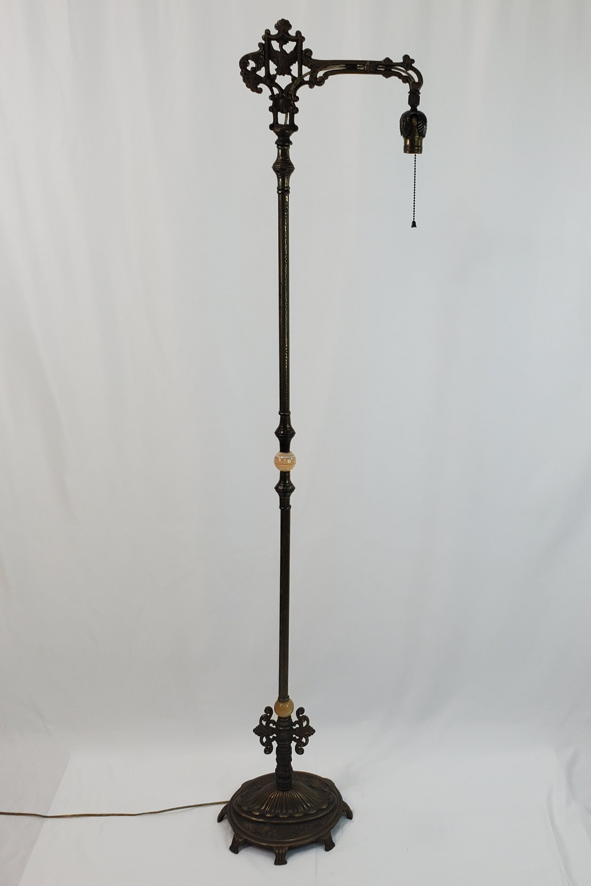 Antique 1920s Art Deco Bridge Arm Floor Lamp - Eagle Motif Onyx Accents