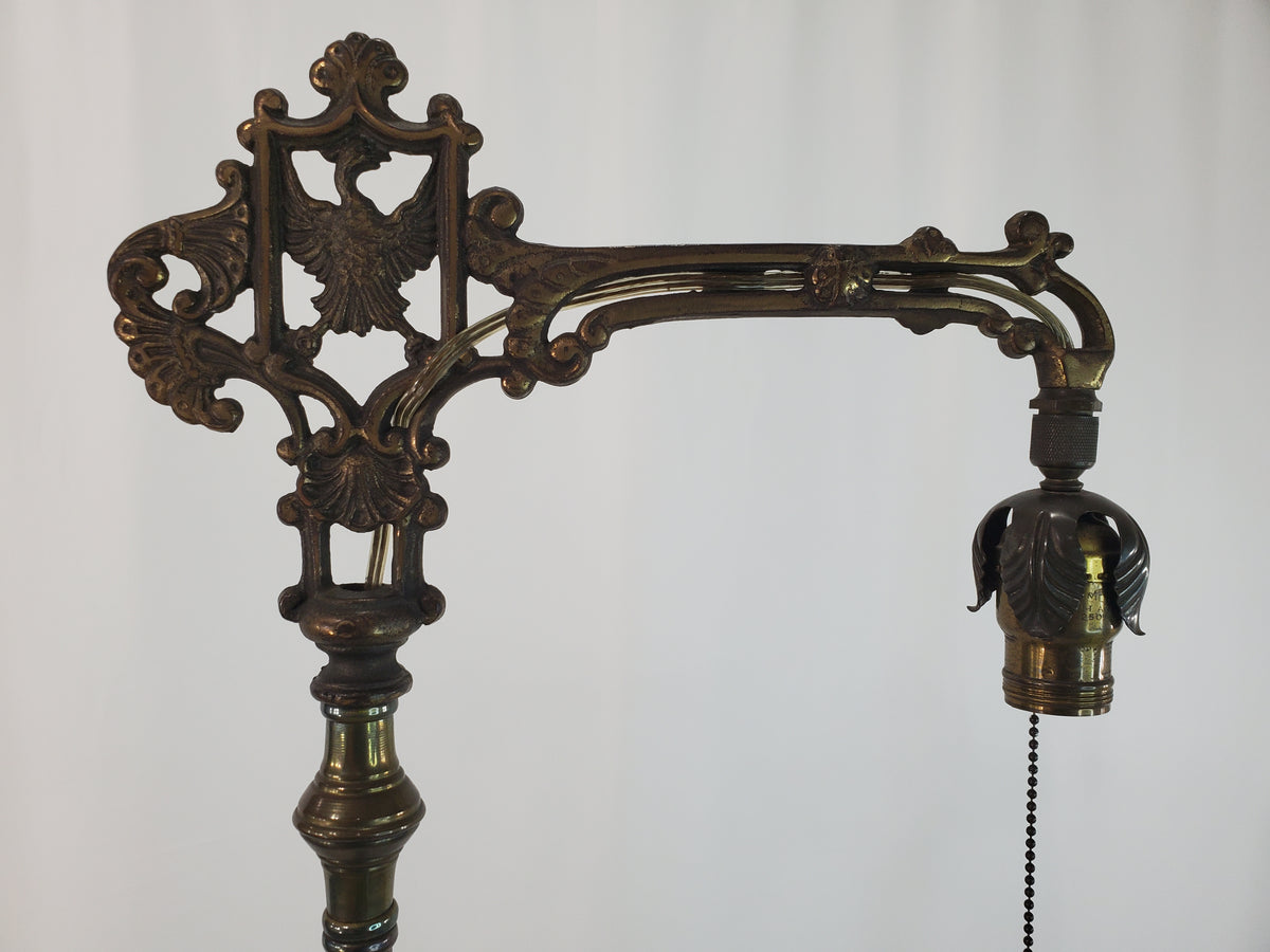 Antique 1920s Art Deco Bridge Arm Floor Lamp - Eagle Motif Onyx Accents