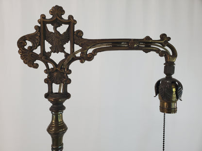 Antique 1920s Art Deco Bridge Arm Floor Lamp - Eagle Motif Onyx Accents