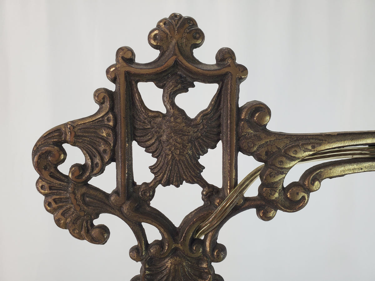 Antique 1920s Art Deco Bridge Arm Floor Lamp - Eagle Motif Onyx Accents