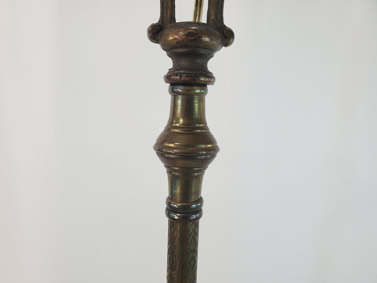 Antique 1920s Art Deco Bridge Arm Floor Lamp - Eagle Motif Onyx Accents