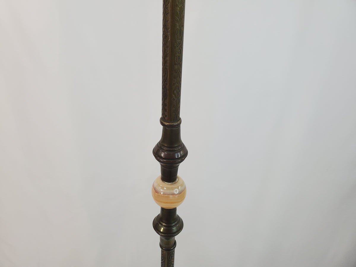 Antique 1920s Art Deco Bridge Arm Floor Lamp - Eagle Motif Onyx Accents