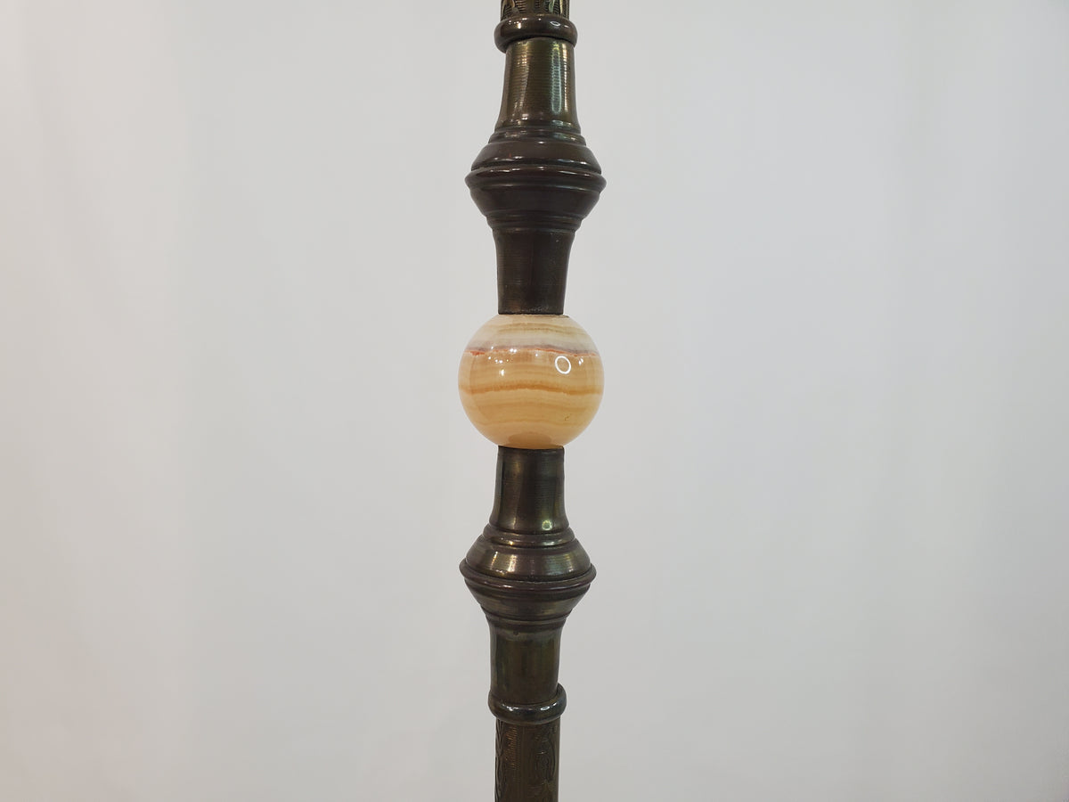 Antique 1920s Art Deco Bridge Arm Floor Lamp - Eagle Motif Onyx Accents