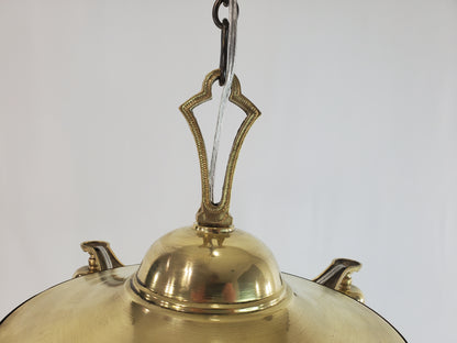 Antique 1920s Polished Brass 4-Light Pan Chandelier - Fully Restored