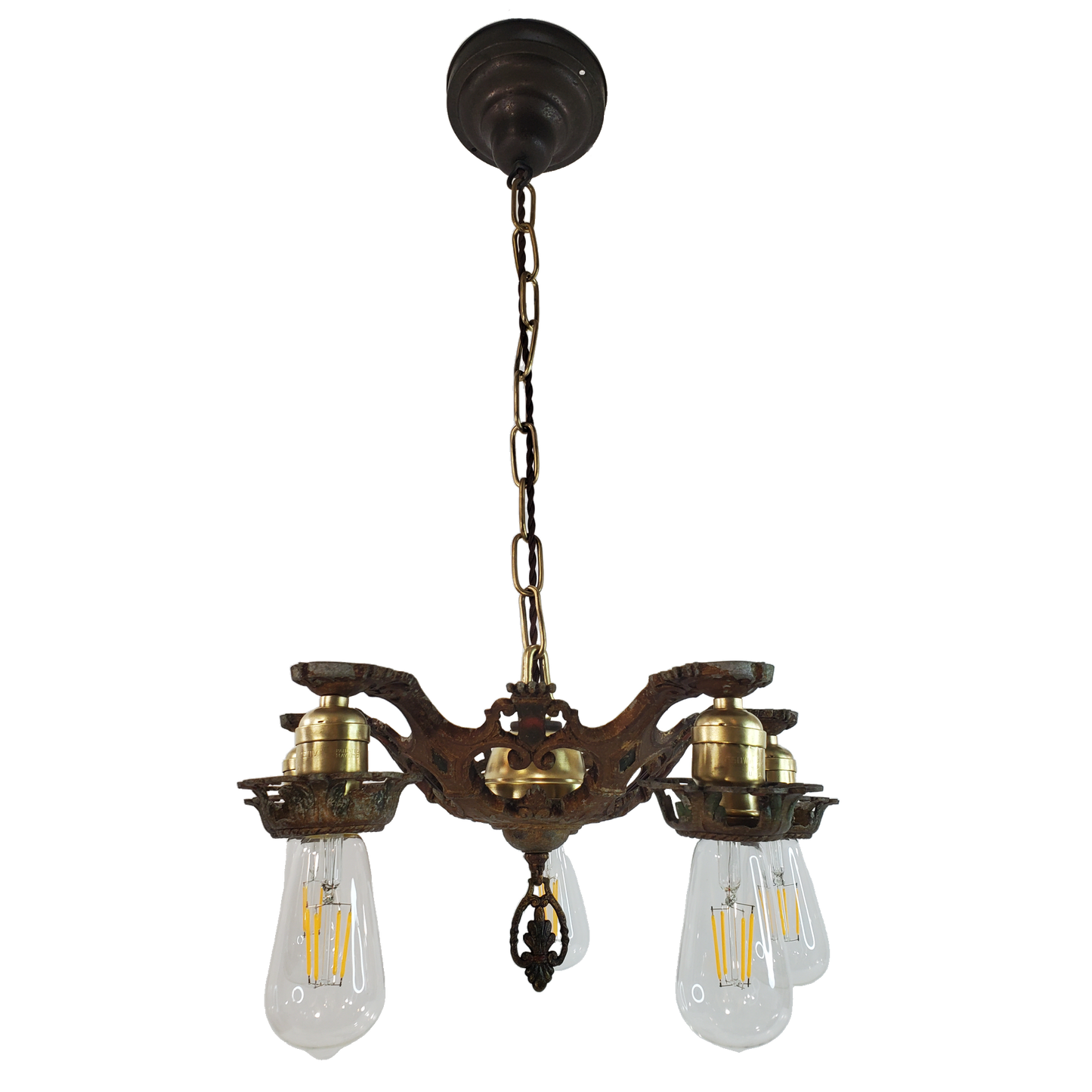 Antique 1920s Polychrome 5-Light Chandelier